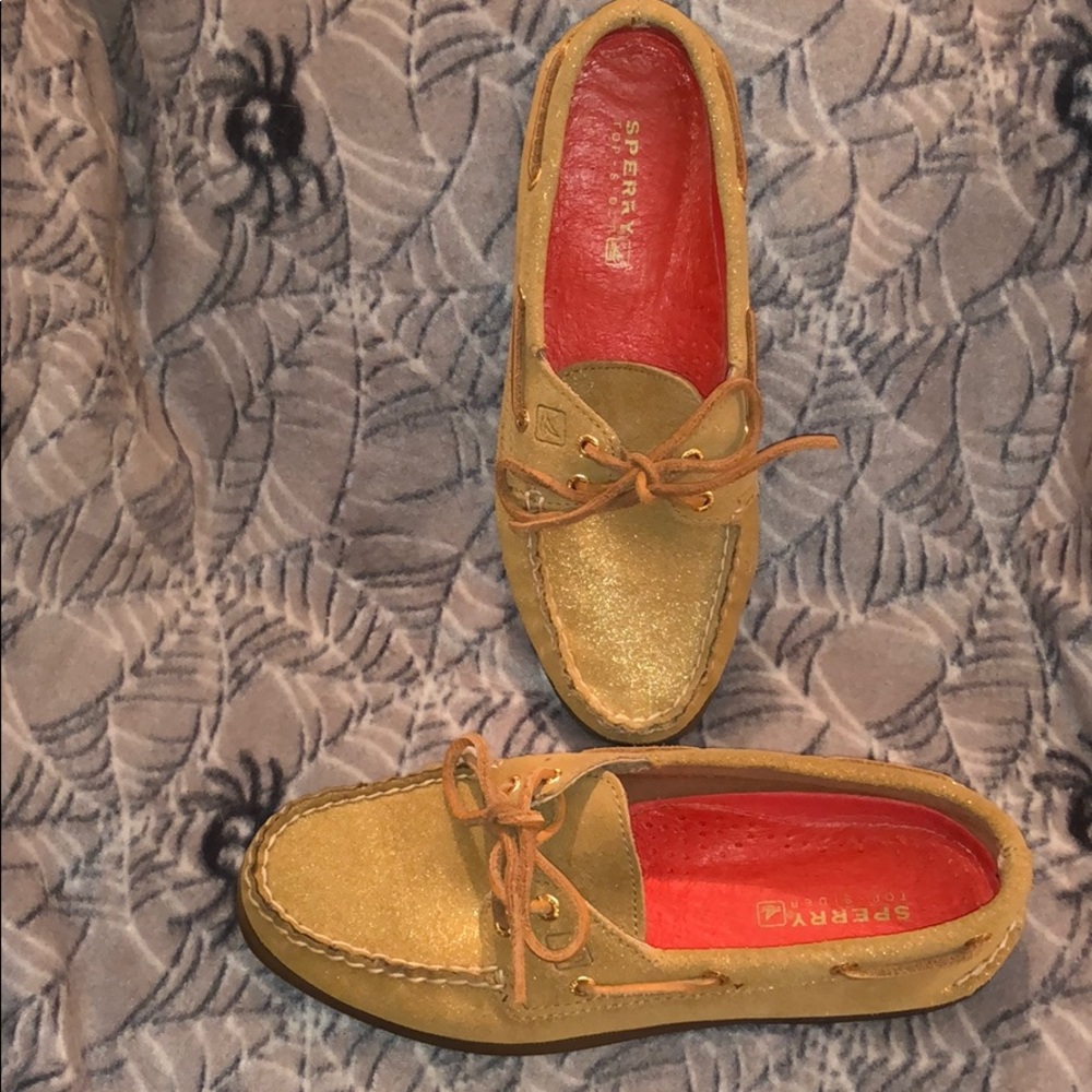 👀RARE sold out gold sparkle suede sperry a/o🔥8🔥